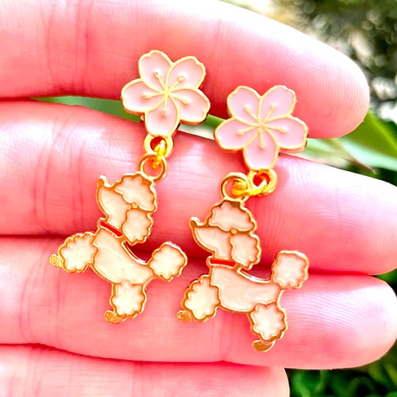 Floral Dog Dangle Earrings - Picture 1 of 4